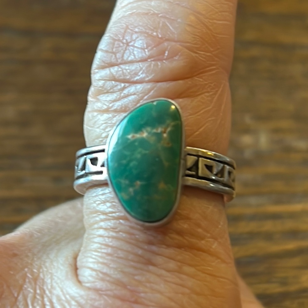Vintage Old Pawn Southwestern Sterling Silver stamped & marked green turquoise